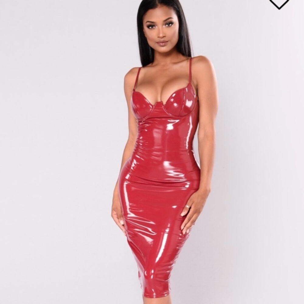 FashionNova Red Latex Dress